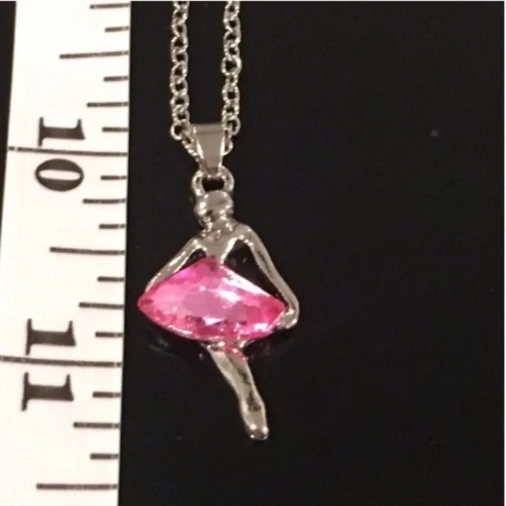 Pink or Purple Crystal Ballerina Dancer Necklace